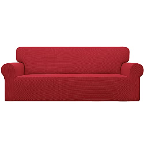 Easy-Going Stretch Sofa Slipcover 1-Piece Sofa Cover Furniture Protector Couch Soft with Elastic Bottom for Kids, Polyester Spandex Jacquard Fabric Small Checks (Sofa, Christmas Red) Easy-Going