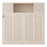 SOFTSEA Full Size Horizontal Murphy Bed with Storage Cabinets, Wood Hideaway Platform Bed Frame with Open Shelf, Wall Bed for Home Guest Room Small Room, Beige SOFTSEA