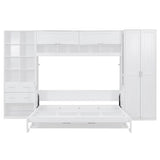 Merax Queen Murphy Bed with Tall 90.6" Closet Wardrobe & Shelves & Drawers, All-in-One Multi-Storage Side Flip Wood MDF Murphy Cabinet Bed Desk, Open/Close Hydraulically (White) Merax