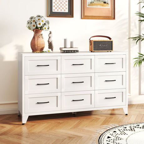 9 Drawer White Metal Dresser with Quiet-Glide Rails HouseOfZazla