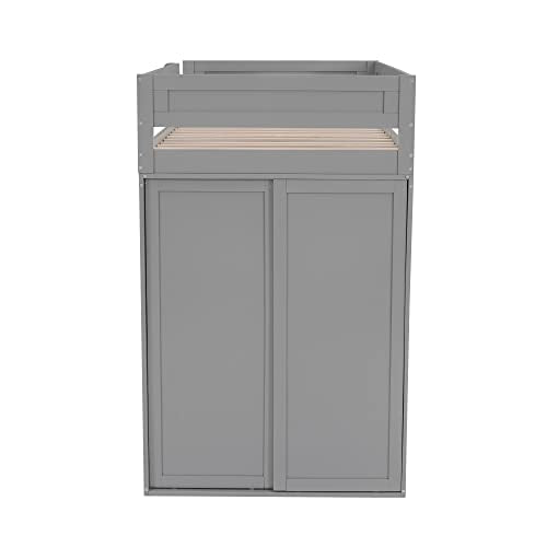 Merax Loft Bed Twin with Desk and Wardrobe, Storage Design with Drawers & Cabinet, Wood Loft Bed Frame for Adult, Teen Girls & Boys(Grey) Merax