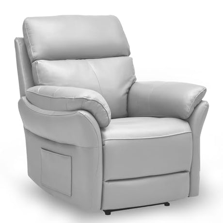 AIRSKY Genuine Leather Recliner Chair, Top Grain Leather, Italian Water-Washing Process, Living Room Chair with Lumbar Support,for Theater Seating, Bedroom, Grey,R1 AIRSKY
