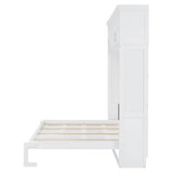 Merax Queen Size Murphy Wall Bed, with Top Cabinets & Wine Rack Space-Saving Foldable Ideal for Guest Rooms, Home Offices, Small Apartments, White Merax