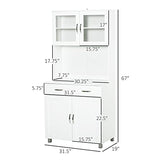 HOMCOM 67" Pantry Cabinet, Modern Kitchen Hutch, Freestanding Storage Cabinet with Glass Doors, Adjustable Shelves and Drawers, White HOMCOM