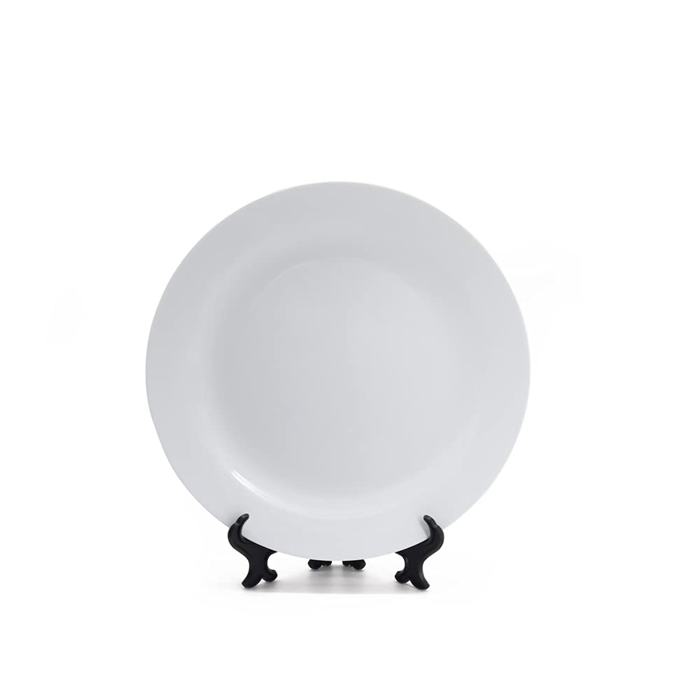 MR.R Sets of 2 Sublimation Blanks White Ceramic Flat Plate with Stand,Porcelain Plates. 8 inch Round Dessert or Salad Plate, Lead-Free, Safe in Microwave, Oven, and Freezer MR.R