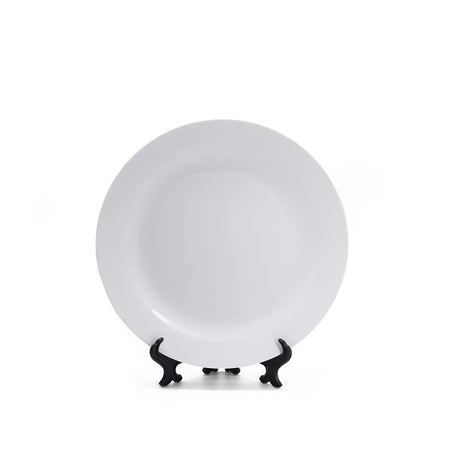 MR.R Sets of 2 Sublimation Blanks White Ceramic Flat Plate with Stand,Porcelain Plates. 8 inch Round Dessert or Salad Plate, Lead-Free, Safe in Microwave, Oven, and Freezer MR.R