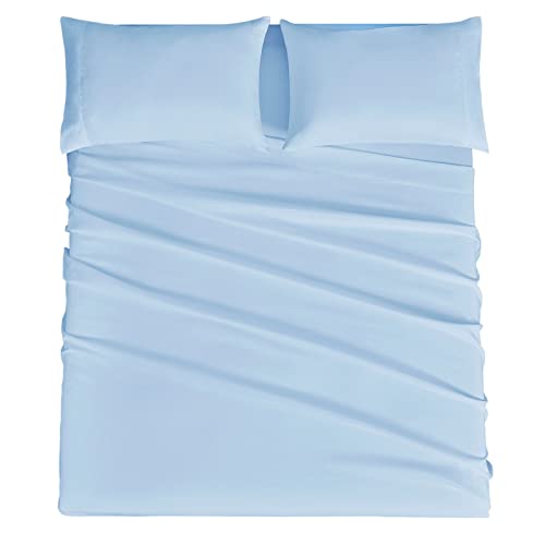 Mejoroom Queen Sheet Set - Hotel Luxury 1800 Sheets & Pillowcase Sets - Extra Soft Bed Sheets - Deep Pocket Fitted Sheet, Breathable, Wrinkle & Fade Resistant - 4 Piece (Queen,Light Blue) Mejoroom