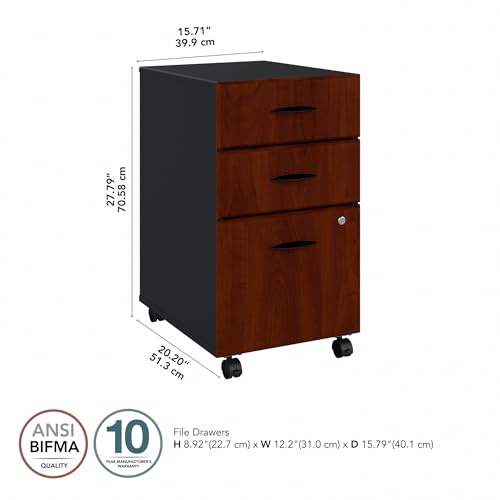 Bush Business Furniture Series A 3 Drawer Mobile File Cabinet in Hansen Cherry & Galaxy - Assembled, Rolling Document Storage for Home or Professional Office Bush Business Furniture