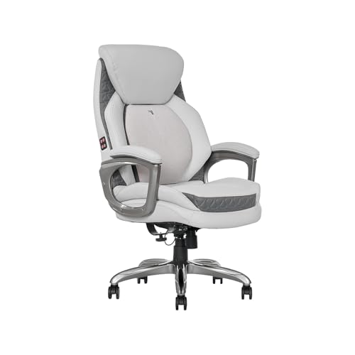 Sharper Image S600 Active Lumbar Ergonomic Bonded Leather Swivel Executive Massage Chair, White/Gray LS LIVING STYLE