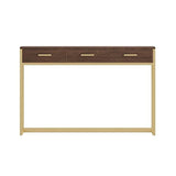Martha Stewart Ollie Home Office Desk with 3 Drawers in Walnut Wood Grain with Polished Brass Hardware Martha Stewart