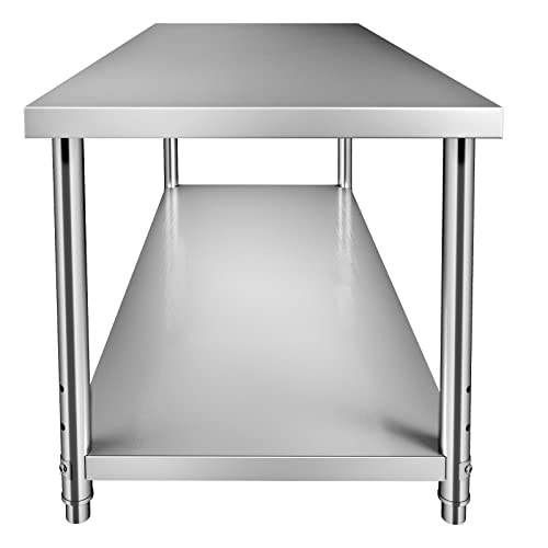 VEVOR Stainless Steel Prep Table, 72 x 30 x 34 Inch, 550lbs Load Capacity Heavy Duty Metal Worktable with Adjustable Undershelf, Commercial Workstation for Kitchen Restaurant Garage Backyard VEVOR