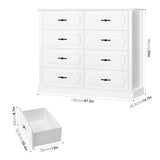 finetones White Dresser Chest of Drawers, Wood Dresser 8 Drawer with Steel Handles, Modern Dresser Drawers Floor Storage Cabinet for Living Room Hallway Office finetones