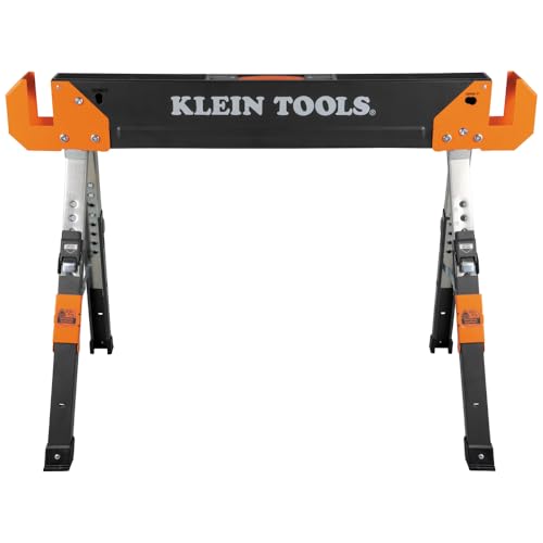 Klein Tools 66188 Folding Saw Horse, 2x4 Support Arms, 26-Inch to 32-Inch Adjustable Height, Heavy Duty Jobsite Table, 1-Pack Klein Tools