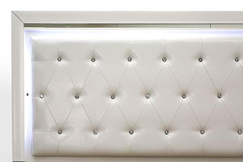 Pandora White Queen Bed Frame with Adjustable LED Headboard by East West Furniture East West Furniture