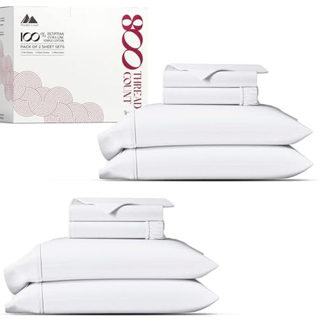 Mayfair Linen 100% Egyptian Cotton Sheets Full Size Set of 2 - Luxury High Thread Count Egyptian Cotton Full Sheets Set (8 PC, White), 16" Deep Pocket, Silky Soft, Cooling, Sateen Weave Bedding Mayfair Linen