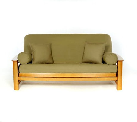 Royal Heritage Home 100% Cotton Full Size Futon Cover - Olive - Washable Zippered Sofa Furniture Bed Mattress Covers - Armless Couch Zipper Slipcover Protector/Encasement Royal Heritage Home