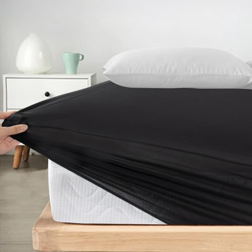 Twin Fitted Sheet Only, Super Soft & Cozy Twin Size Bed Sheets for Boys Kids with Deep Pocket to 14 Inch, Cooling Jersey Mattress Bottom Sheets,Shrinkage & Stain Resistant, Wrinkle Free, Black Magik & Kover
