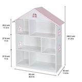 WODENY Pink Wooden Dollhouse Bookcase - 3-Tier Storage Organizer for Kids' Toys and Books WODENY
