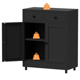 JINKUR Metal Storage Cabinet with 2 Drawers and Adjustable Shelf, Sideboard Buffet Cabinet for Home, Office, Hallway, Entryway, Living Room, Kitchen Pantry and Dining Room (Black) JINKUR