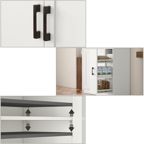 Gyfimoie 68" Tall Kitchen Pantry Cabinet with Side Drawer, Kitchen Pantry Storage Cabinet with Glass Door,Freestanding Food Hutch with Microwave Stand for Dining Room (White) Gyfimoie