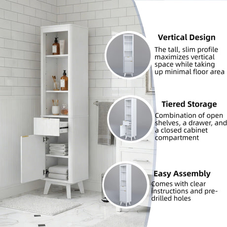 Tall Bathroom Storage Cabinet With Adjustable Shelves And 1 Drawer & Door HouseOfZazla