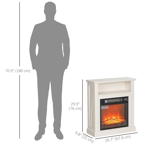 HOMCOM 27" Electric Fireplace with Mantel Surround, 1400W Replaceable Fireplace Insert Heater with Realistic Log and Flame Effect, Remote Control, Freestanding Fireplace Heater for Living Room, White HOMCOM