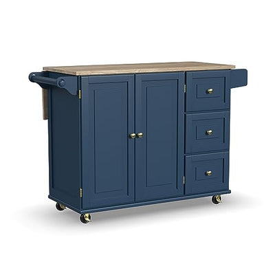 Homestyles Mobile Kitchen Island Cart with Wood Top and Dropleaf Breakfast Bar, Blue
