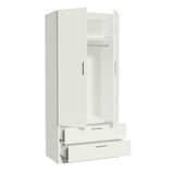 Madesa 2 Door 2 Drawer Storage Cabinet Wardrobe with Shelf and Hanging Space 31" L Wooden Armoire Closet Organization Unit for Bedroom and Office - White Madesa