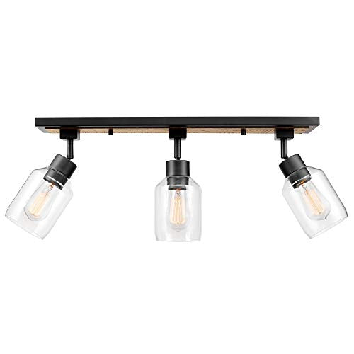 Globe Electric 59798 25" 3-Light Track Lighting, Wood Toned, Matte Black Accents, Clear Glass Shades, Kitchen, Bathroom, Home Essentials, Ceiling Light, Dorm, Dining Room, Hallway Globe Electric
