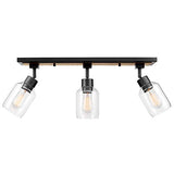 Globe Electric 59798 25" 3-Light Track Lighting, Wood Toned, Matte Black Accents, Clear Glass Shades, Kitchen, Bathroom, Home Essentials, Ceiling Light, Dorm, Dining Room, Hallway Globe Electric