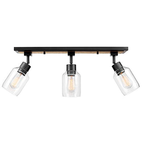 Globe Electric 59798 25" 3-Light Track Lighting, Wood Toned, Matte Black Accents, Clear Glass Shades, Kitchen, Bathroom, Home Essentials, Ceiling Light, Dorm, Dining Room, Hallway Globe Electric