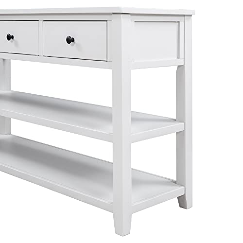Mid-Century Console Table Modern Solid Wood Frame Sofa Table with 2 Tier Open Shelves and 3 Top Storage Drawers Entryway Table for Living Room Hallway Foyer, Easy Assembly Knocbel