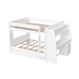 LUMISOL Full Over Full Bunk Bed with Desk and Bookshelves, Solid Wood Bunk Bed with Drawers for Kids Teens Adults, Safety Guardrail, Space-Saving Wooden Bunk Beds with Storage, White LUMISOL