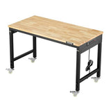 VEVOR Adjustable Workbench, 48-Inch Work Bench with Power Outlet, Wheels, and Pegboard, 2000 lbs Load Heavy Duty Oak Wood Top Work Table for Garage, Workshop, Office, and Home VEVOR