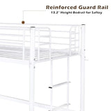 Bonnlo Metal Loft Bed with Stairs and Flat Rung, Junior Bed Full Size High Loft Bed for Kids/Teens/Adults, No Box Spring Required, White Bonnlo