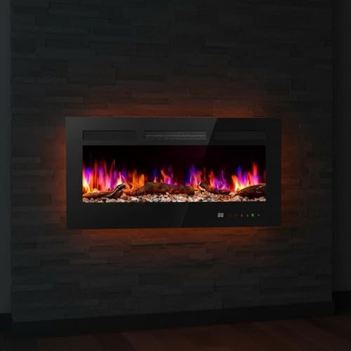 36" Electric Fireplace Insert, 1500W Wall Mounted & Recessed Fireplace Heater with Remote & Touch Screen, Adjustable Flame Color & Brightness, 12H Timer, Low Noise Electric Fireplace for Indoor Use Aidoly