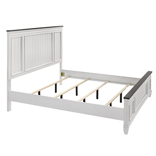 Roundhill Furniture Clelane Shiplap Wood Panel Bed, King, Weathered White and Walnut - WoodArtSupply