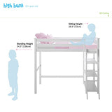 Max & Lily High Loft Bed, Twin Bed Frame For Kids With Bookcase, White Max & Lily