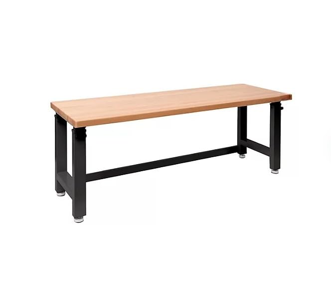 Heavy Duty Height Adjustable Workbench Table with Solid Wood Top, 1000 to 2000 lbs. Weight Capacity Workstation for Garage, Warehouse, Workshop, (28.5" to 42") Height (Graphite, 72" W x 25" D - WoodArtSupply