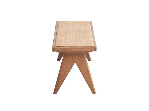 aphrophina Outdoor Rattan Backless Bench, Compact Design for Flexible Seating, Mid-Century Modern Style, Natural Finish aphrophina