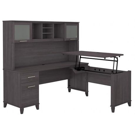 Bush Home Somerset 72W 3 Position Sit to Stand L Shaped Desk with Hutch in Storm Gray | Adjustable Height Table for Home Office Bush Home
