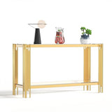 Maotifeys Modern 2-Tier Glass Console Table Luxury Clear Tempered Glass Top Sofa Table with Shiny Gold Legs 55" Slim Entryway Hall Tables with Storage Shelf for Living Room Bedroom Maotifeys