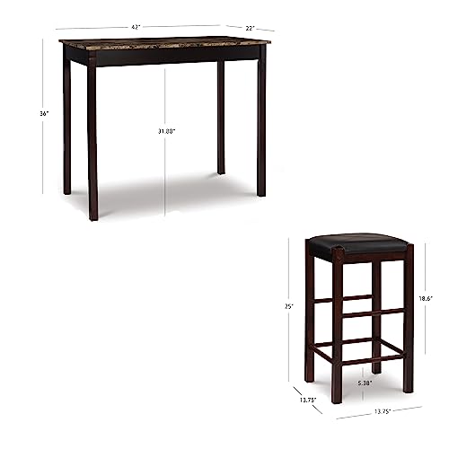 Linon Brown 3-Piece Table Faux Marble Tavern Set, 42" w x 22.25" d x 36" h - WoodArtSupply