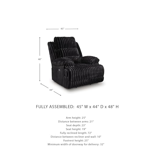 Signature Design by Ashley Higgesbee Modern Power Recliner with USB Port and Pillow-Top Armrest, Black