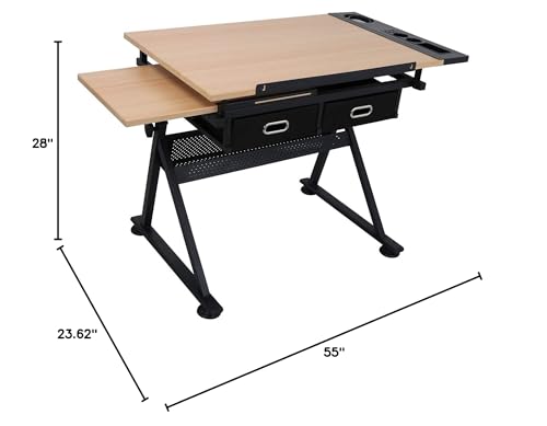 HomGarden Height Adjustable Drafting Desk Drawing Table Art Craft Work Station w/Stool, Storage Drawers for Drawing, Reading, Writing