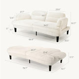 79” Futon Sofa Bed, Sleeper Sofa, Convertible Sofa Bed with Adjustable Backrest and Armrests, Faux Sherpa Cloud Loveseat, Convertible Recliner Sleeper Sofa for Living Room, Bedroom, Apartment, Beige Jocoevol
