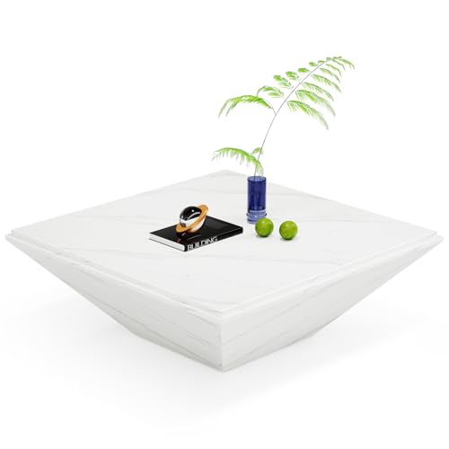 Tribesigns Coffee Table, 35.43-Inch Square Coffee Table with Faux Marble Tabletop, Modern Center Table for Living Room, Large Engineered Wood Cocktail Table, White Tribesigns