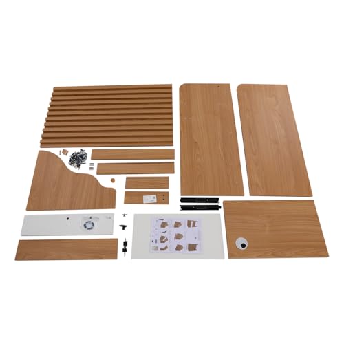Small Reception Desk with Lockable Drawer, 37.8 x 23.6 x 15.7 Inch Modern Front Desk Counter with Grille Design, White Wooden Retail Checkout Table for Salon Clothing Store Office Hotel (Oak Color)