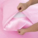 NSGZ 2 Pcs Satin Fitted Sheet and Pillowcase Set, Twin Silky Bottom Bedsheet Fit up to 15 Inch Deep Pocket Mattress, Pink Soft Satin Bedding Includes 1 Fitted Sheet and 1 Pillowcases NSGZ