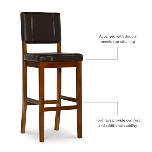 Linon Home Decor Milano Bar Stool, Medium Dark Walnut, 30-Inch Linon